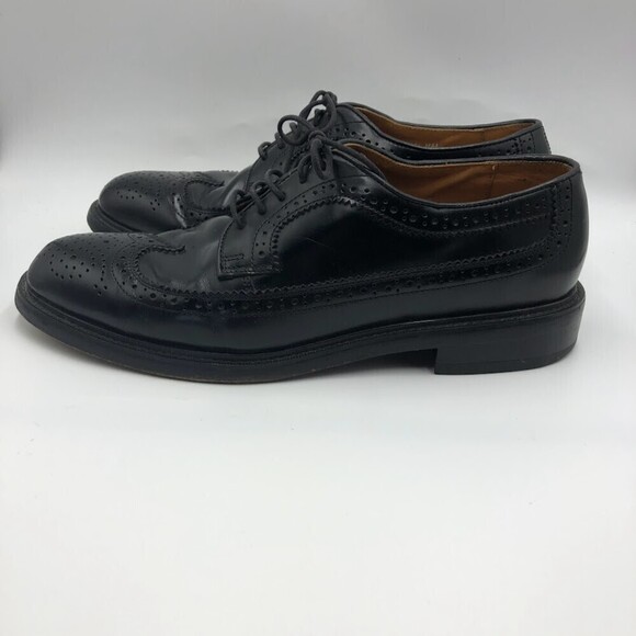 Vintage French Shriner Mens Black Leather Wing Tip Lace Up Dress Shoes Size 8.5M main image 9